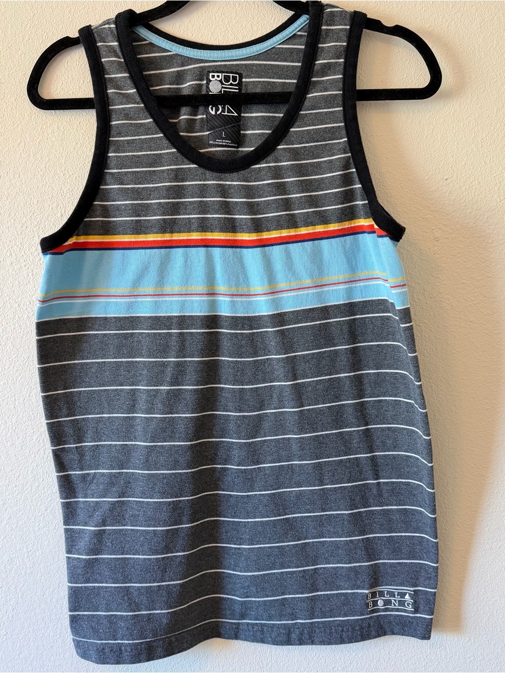 Billabong Men’s Sleeveless Shirt Tank Top Blue And Gray Stripe Size Large